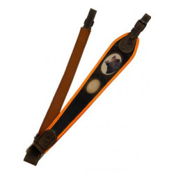 Tracolla carabina Incantesimi di Cuoio in pelle marrone e arancio con disegno cinghiale