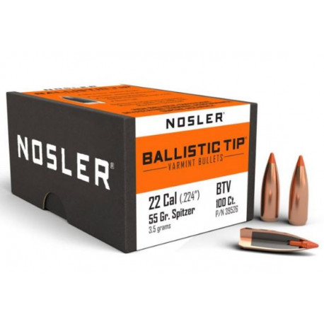 Palle Nosler Ballistic Tip Varmint calibro 22 peso 55 grani BTV